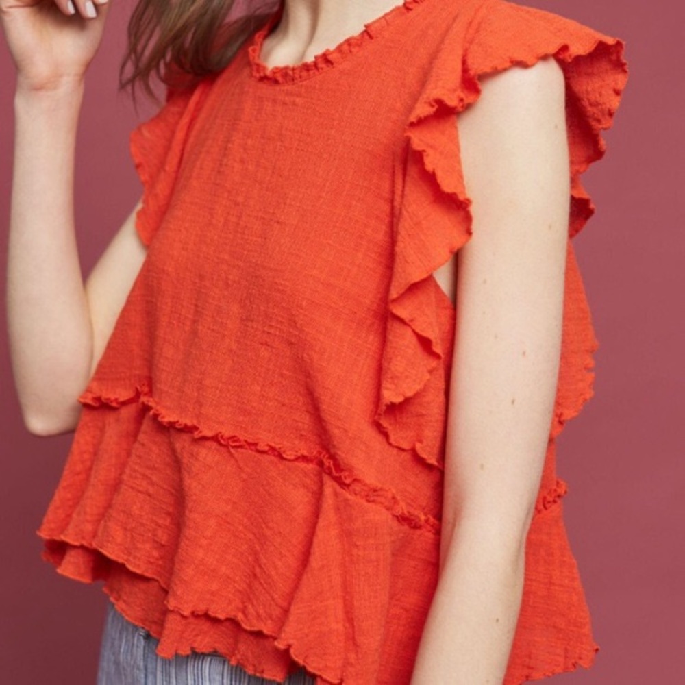 Anthropologie Maeve Cascade Ruffle Top Size - Picture 1 of 8